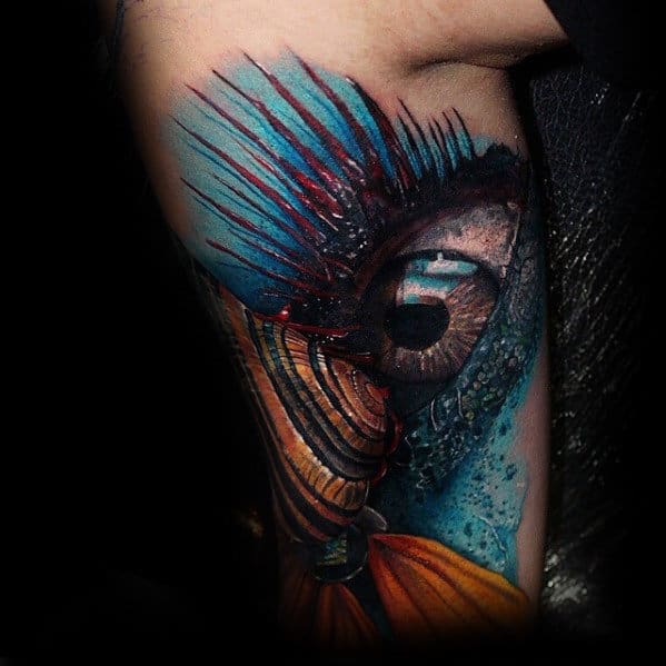 3d Eye With Seashell Mens Unusual Inner Arm Tattoos