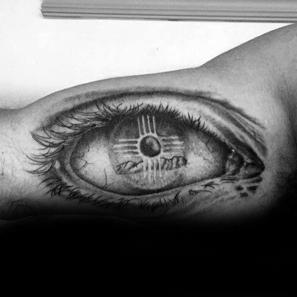 3d Eye With Zia Tattoos For Gentlemen On Inner Arm Bicep