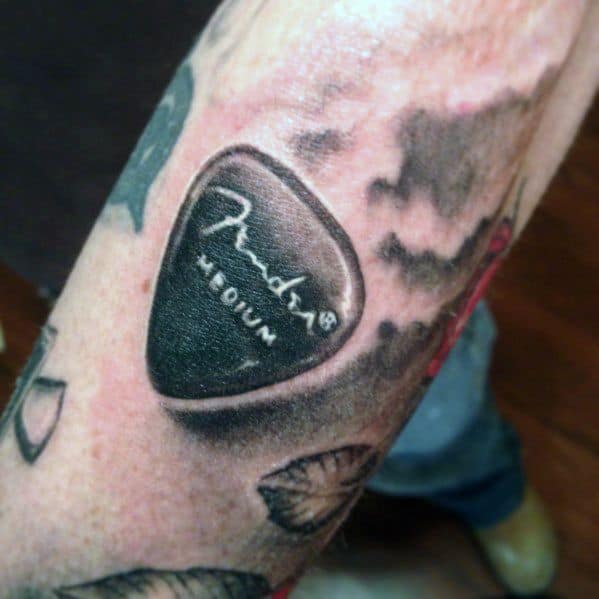 3d Fender Guitar Pick Mens Simple Music Outer Forearm Tattoo