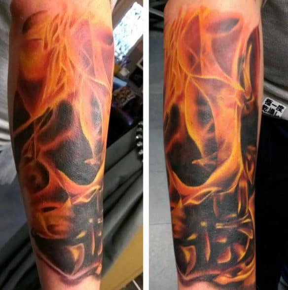 3d Flaming Skulls Guys Tattoos Sleeve
