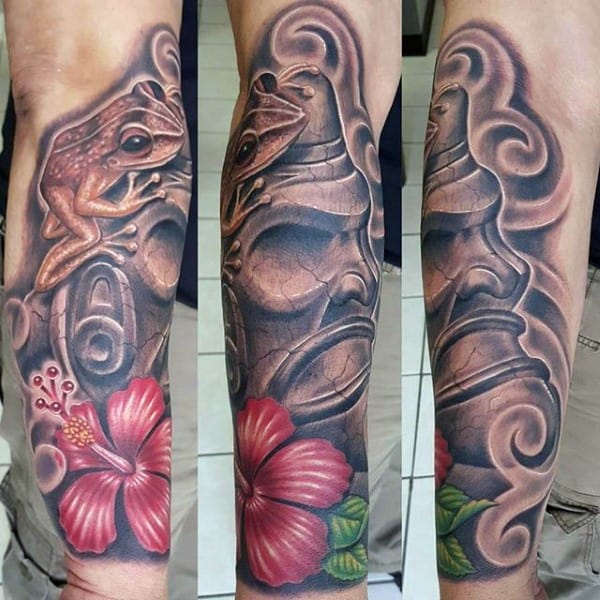 3d Frog On Shaman Guys Taino Forearm Sleeve Tattoos
