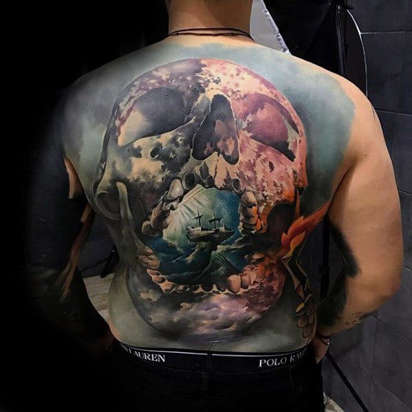 3d Full Back Skull Male Cool Morph Tattoo Ideas