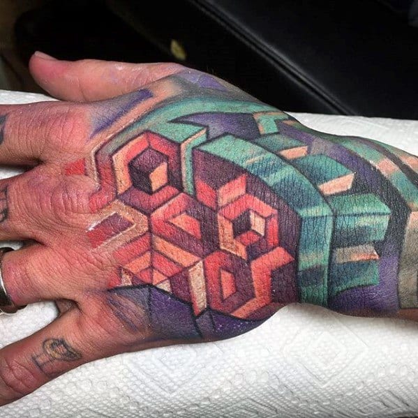 3d Geometric Hand Male Tattoos