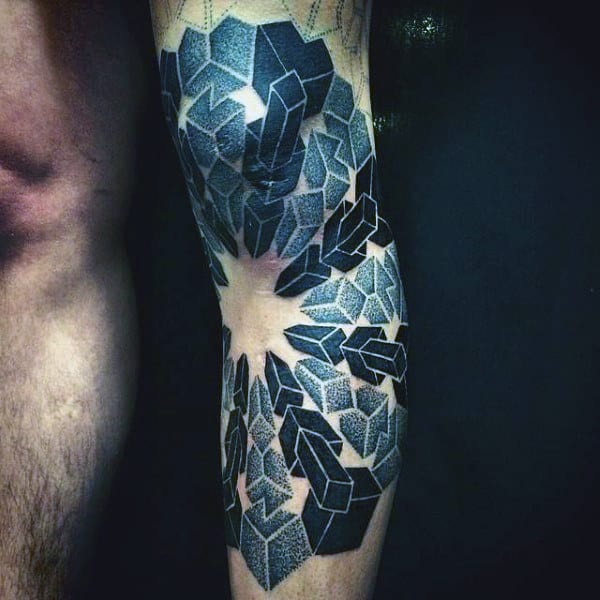 3d Geometric Knee Tattoos For Guys