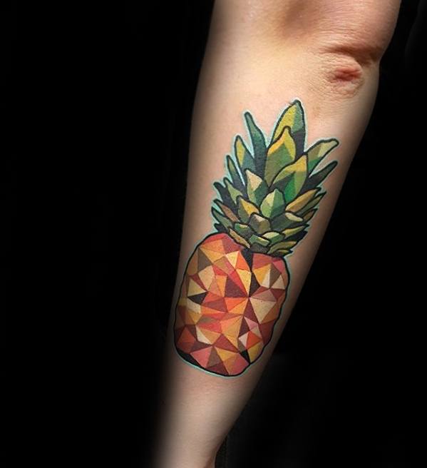 3d Geometric Outer Forearm Mens Pineapple Tattoo Design Ideas