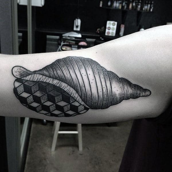 3d Geometric Seashell Cubes Mens Tattoos