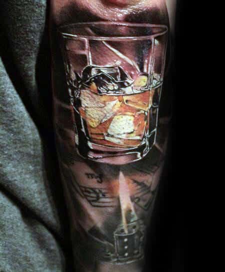 3d Glass With Whiskey Male Jack Daniels Tattoo Sleeve
