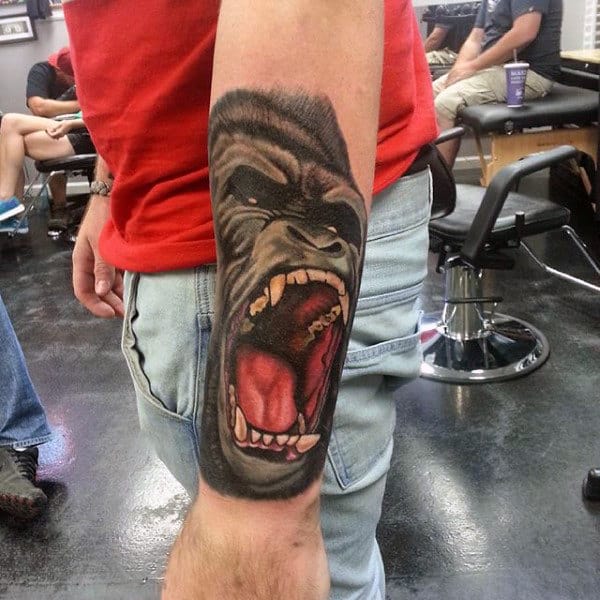 3d Gorilla Mouth Tattoo For Men On Forearm