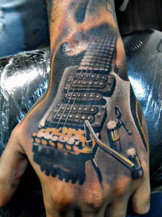 3d Guitar Badass Male Hand Tattoo