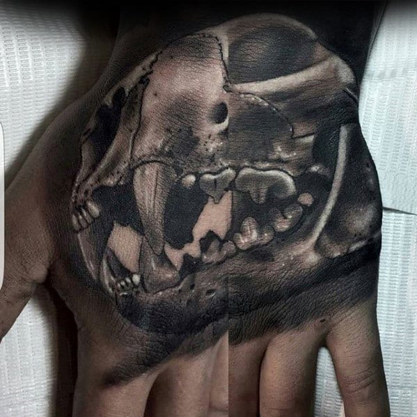 3d Guys Animal Skull Tattoo On Hand