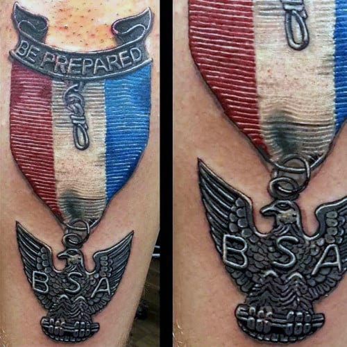 3d Guys Be Prepared Eagle Scout Arm Tattoo Designs