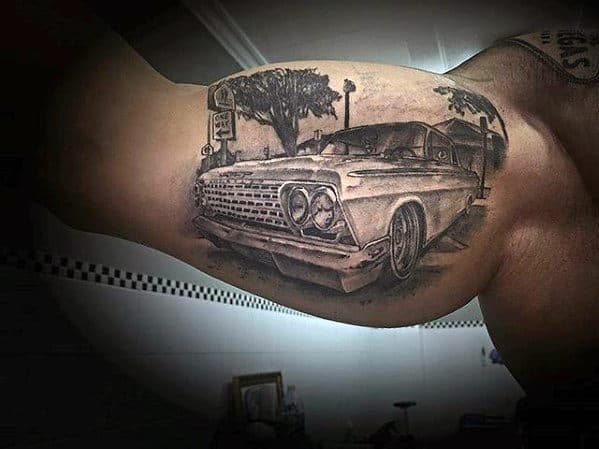 3d Guys Bicep Chevy Car Tattoo Ideas