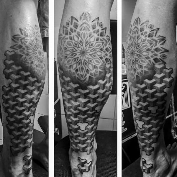 3d Guys Factal Lower Leg Sleeve Tattoo Ideas