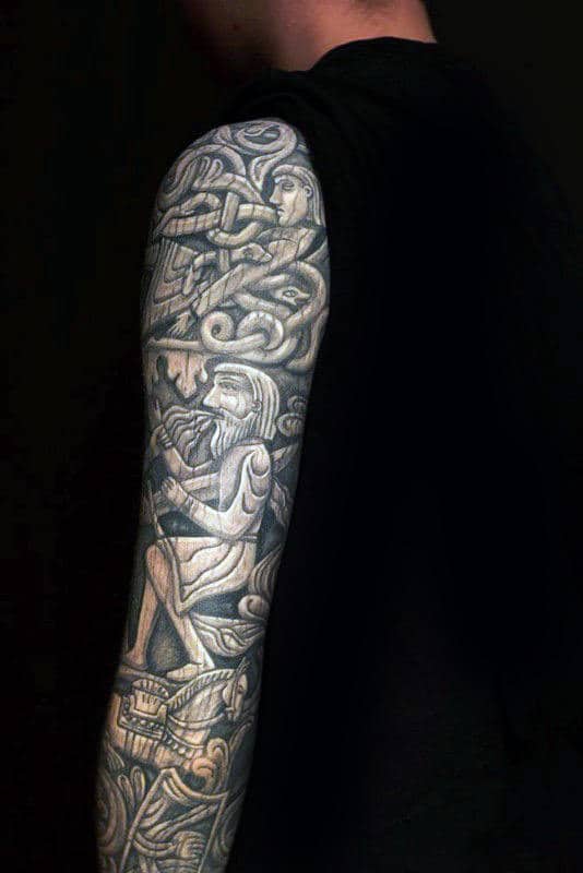 3d Guys Full Sleeve Wood Carving Tattoos