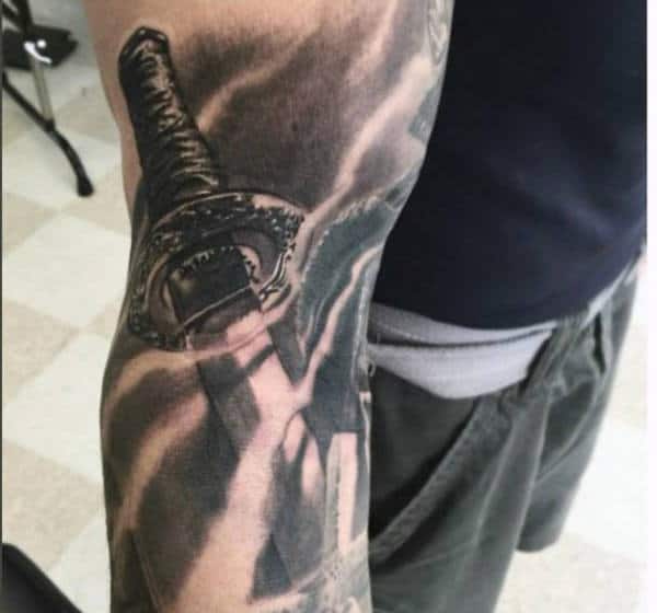 3d Guys Katana Sword Sleeve Tattoo