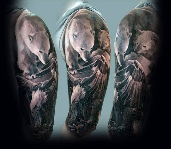 3d Guys Polar Bear Sleeve Tattoo With Realistic Design