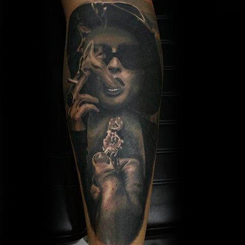 3d Guys Shaded Leg Tattoo Of Fight Club Marla Singer Design
