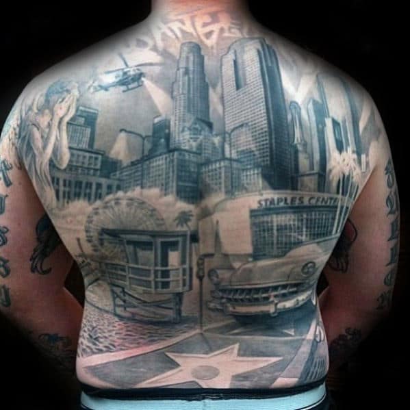 3d Guys Skyline Full Back Tattoo Ideas