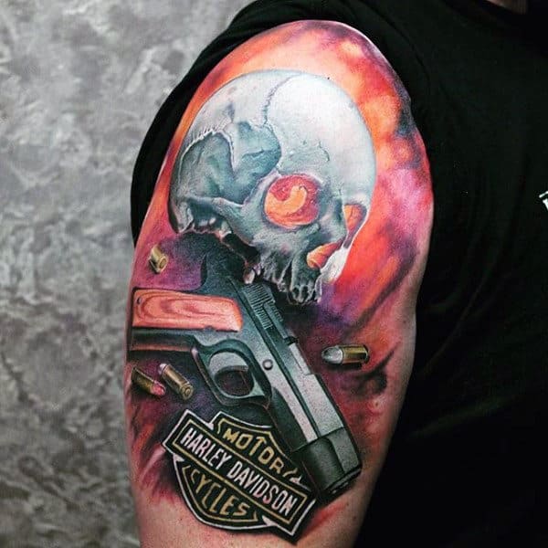 3d Harley Davidson Skull Half Sleeve Guys Tatoos