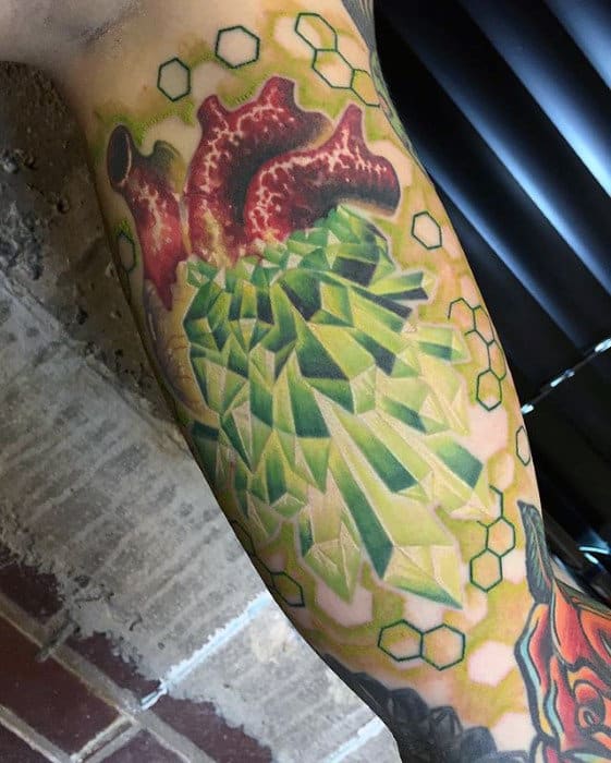 3d Heart With Crystals Mens Sleeve Tattoos
