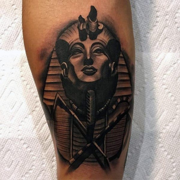 3d Heavily Shaded Mens King Tut Pharaoh Tattoo On Arm