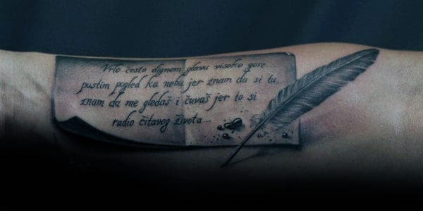 3d Ink Pen Scroll Mens Inner Forearm Tattoo