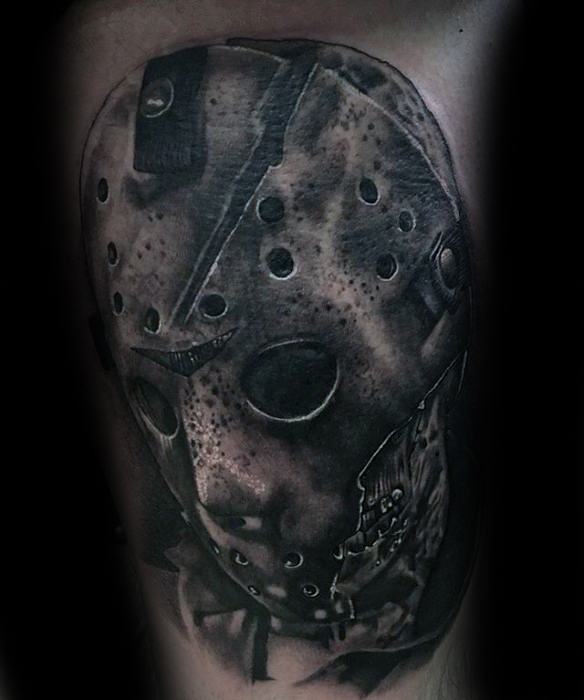 3d Inner Arm Bicep Jason Mask Guys Tattoos