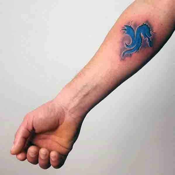 3d Inner Forear Blue Ink Remarkable Simple Dragon Tattoos For Males