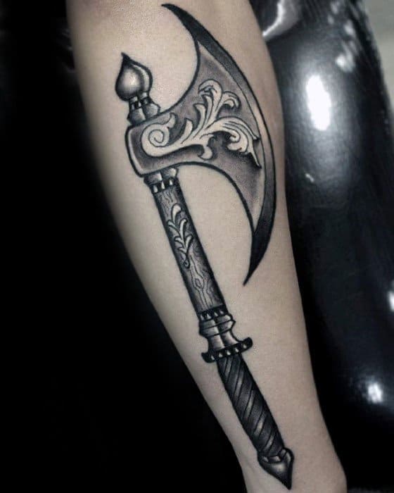3d Inner Forearm Mens Axe Tattoo