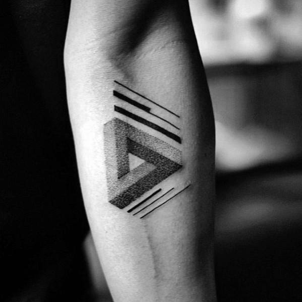 3d Inner Forearm Mens Tattoo With Penrose Triangle Design