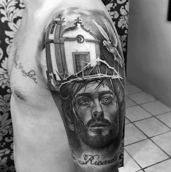 3d Jesus Guys Tattoo Designs Half Sleeve
