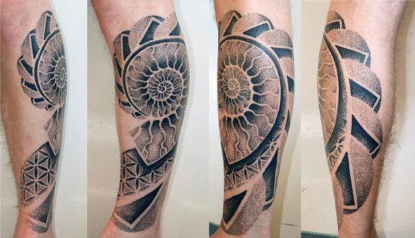 3d Leg Awesome Ink Ammonite Tattoos For Men