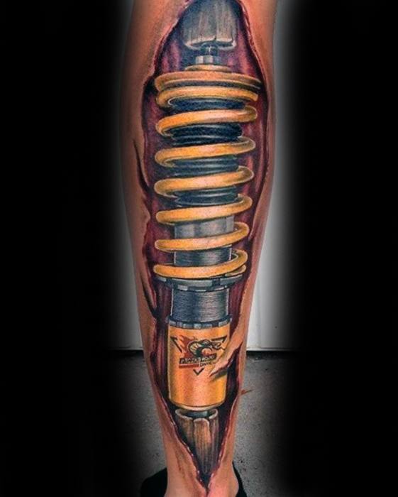 3d Leg Mens Yellow Suspension Tattoo Shock Absorber Design Inspiration