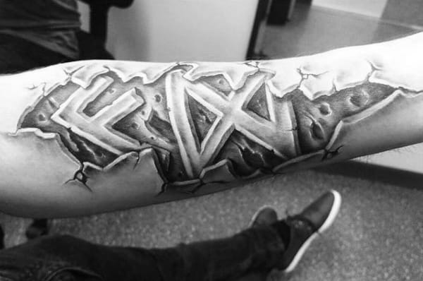 3d Lettering Rune Stone Forearm Mens Tattoos