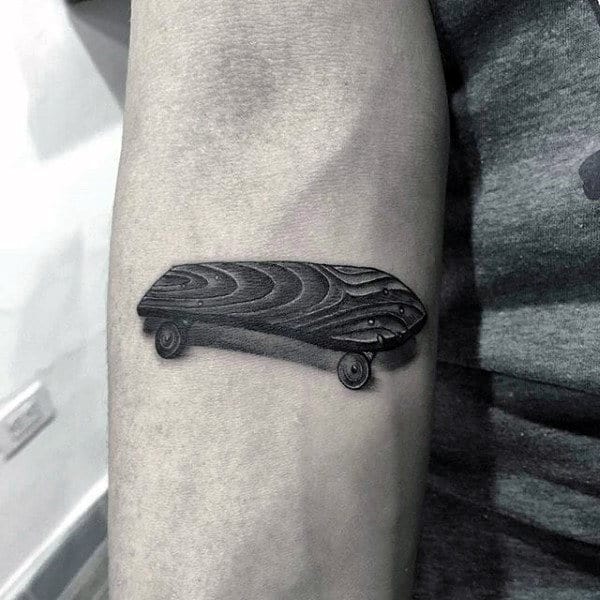 3d Male Small Skateboarding Tattoo On Inner Forearm