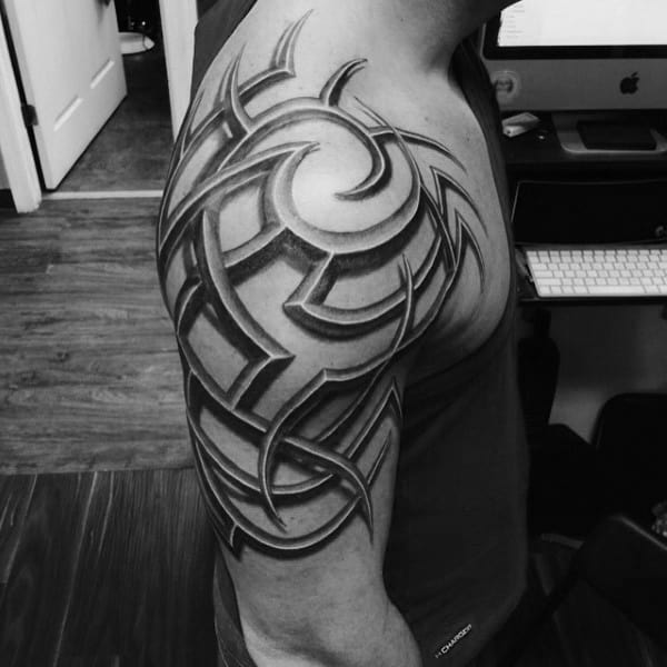 3d Male Tribal Shoulder Tattoos