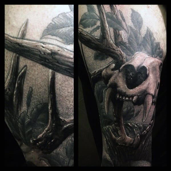 3d Masculine Guys Realistic Bear Skull Arm Tattoo
