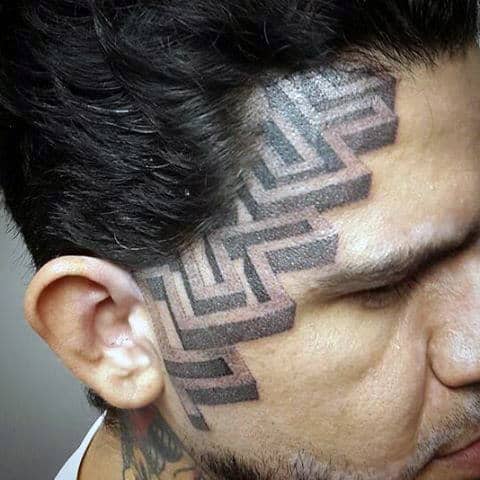 3d Maze Mens Face Tattoos