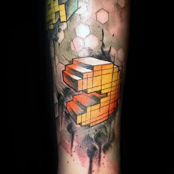 3d Mens Abstract Watercolor Geometric Pacman Tattoo Sleeve