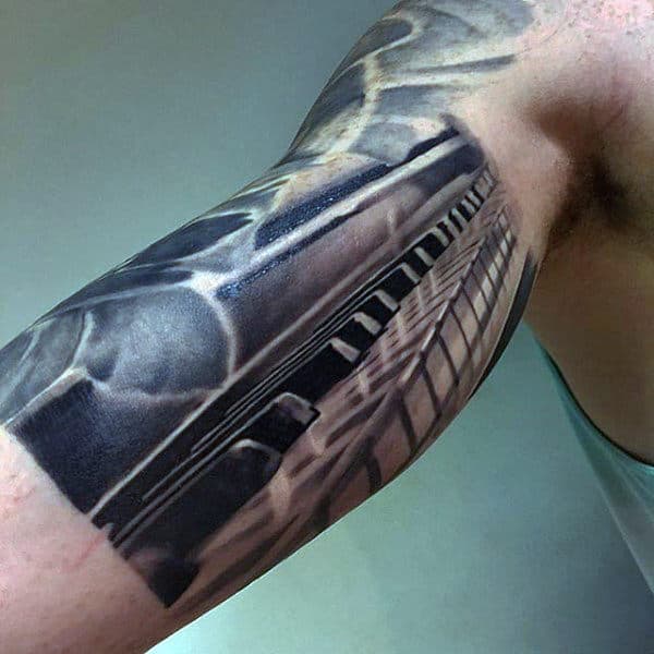 3d Mens Bicep Inner Arm Piano Keys Tattoo Design Inspiration