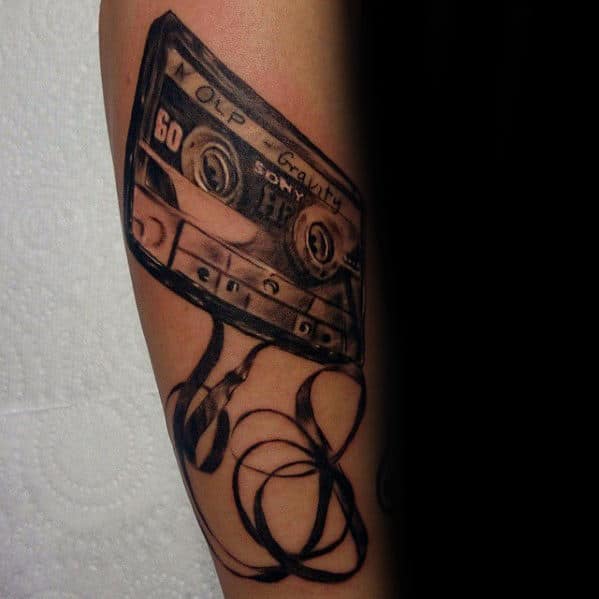 3d Mens Cassette Tape Forearm Tattoo Design Ideas