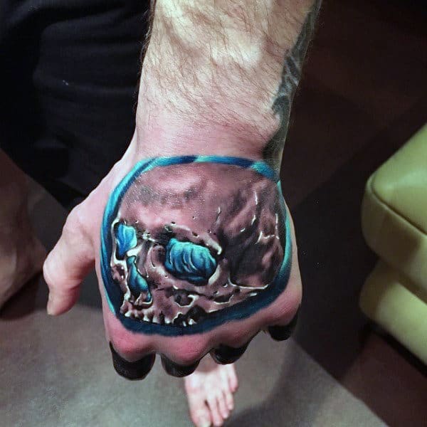 3d Mens Creative Skull Tattoo On Hand