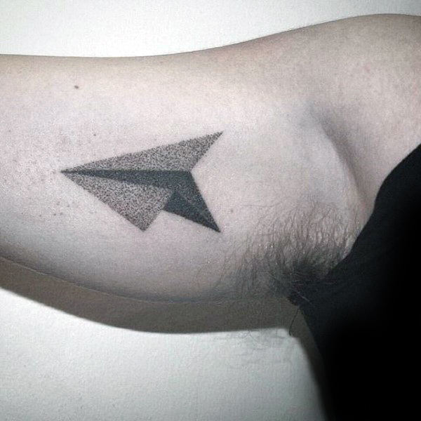 3d Mens Dotwork Paper Airplane Bicep Tattoos
