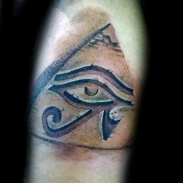 3d Mens Eye Of Ra Pyramid Arm Tattoo Ideas