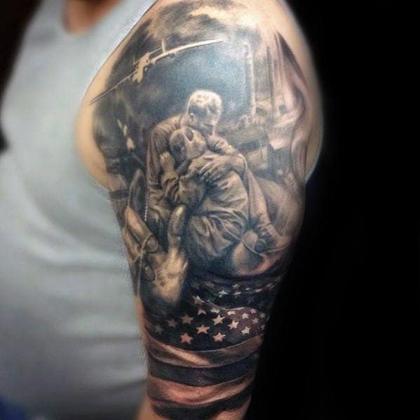 3d Mens Fallen Soldier Half Sleeve Tattoo Inspiration