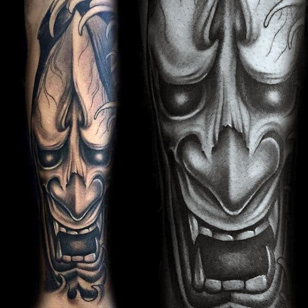 3d Mens Hannya Mask Sleeve Tattoo On Inner Forearm