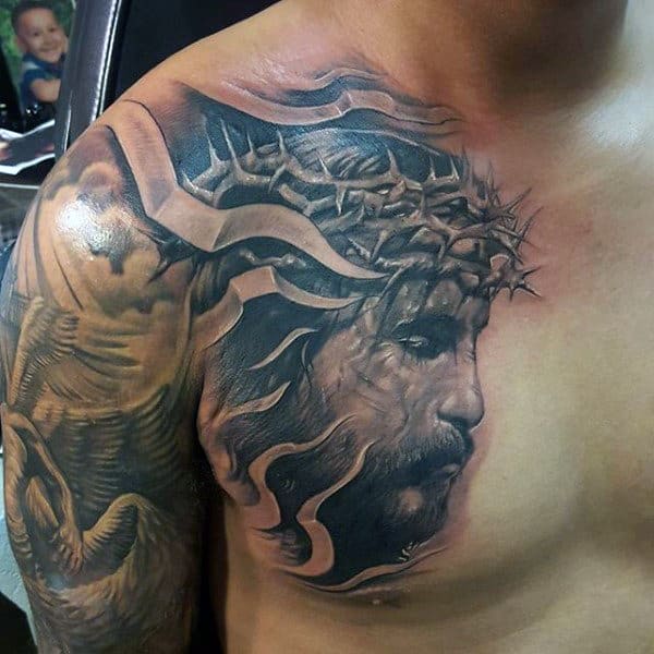 3d Mens Jesus Chest Tattoos