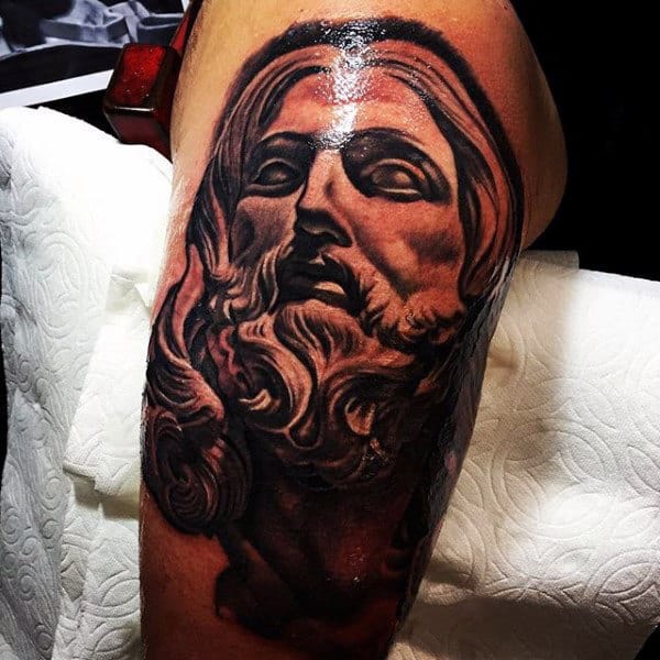 3d Mens Jesus Thigh Tattoos
