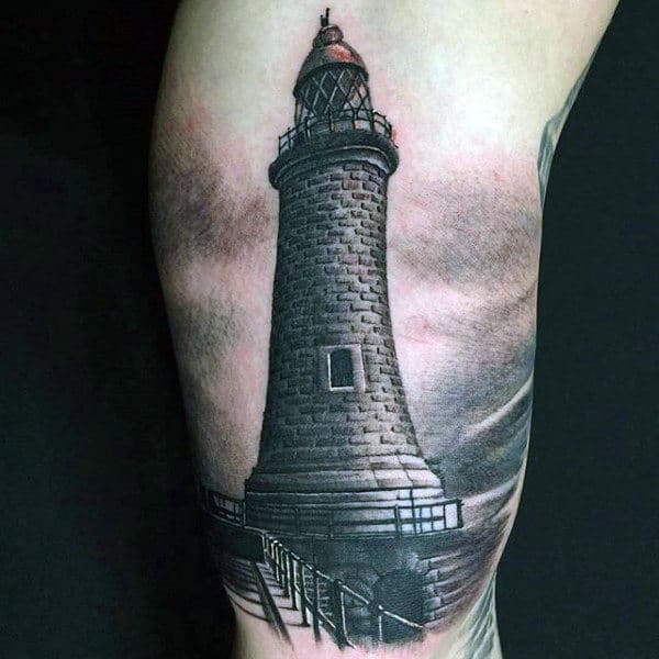 3d Mens Lighthouse Tattoo On Bicep