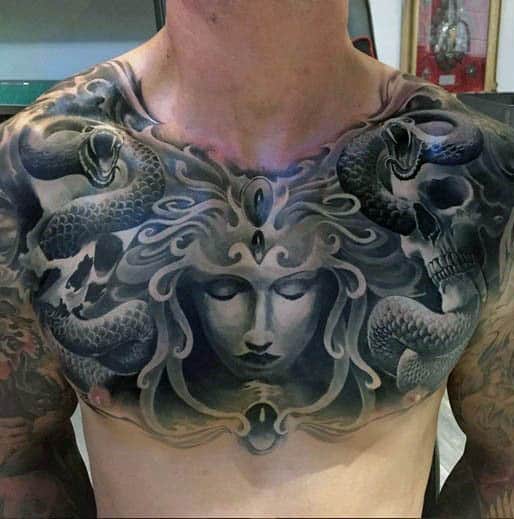 3d Mens Medusa Chest Tattoos